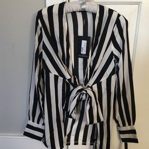 Black and white stripped tied up front